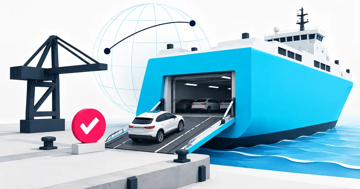 Um carro usado transportado entre países durante o processo de importação.